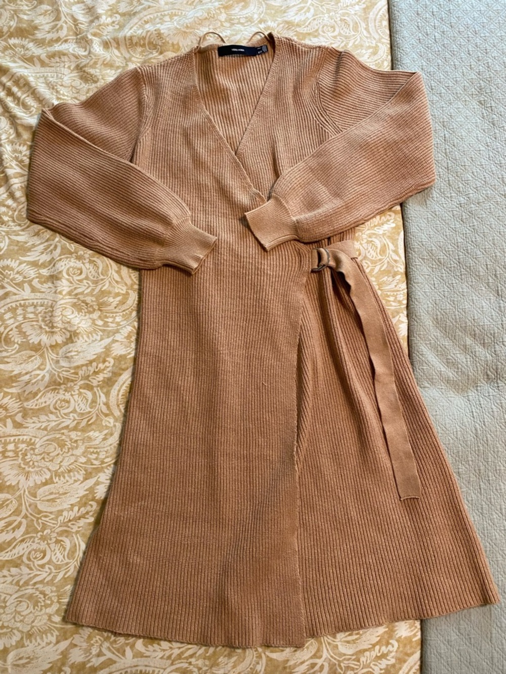 Wrap Rib-Knit Dress in Camel